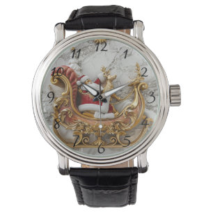 Santa fährt mit einem Schlitten mit Rentieren Armbanduhr