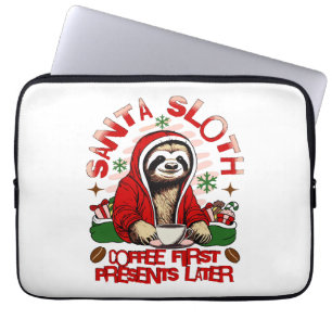 Santa Faultier beim Kaffeetrinken Laptopschutzhülle