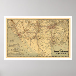 Santa Fé Eisenbahnstrecke Karte 1888 Poster