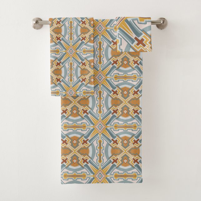 Santa Fe Geometric Tile Pattern Badhandtuch Set (Insitu)