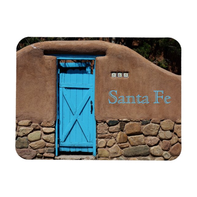 Santa Fe New Mexico Adobe und Blue Door Magnet (Horizontal)