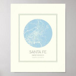Santa Fe New Mexico Minimalistisch Pasta Blue Map Poster