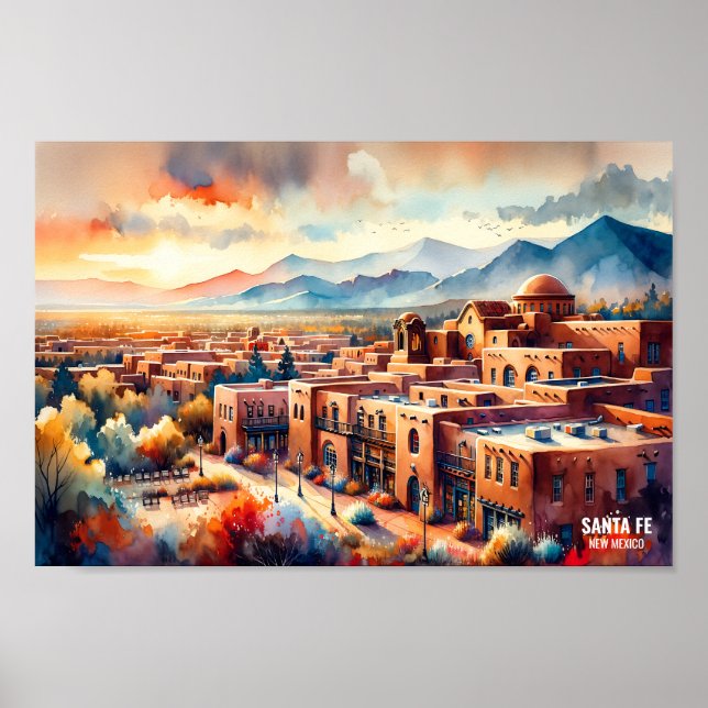Santa Fe New Mexico USA Reisen Orte Aquarell Poster (Vorne)