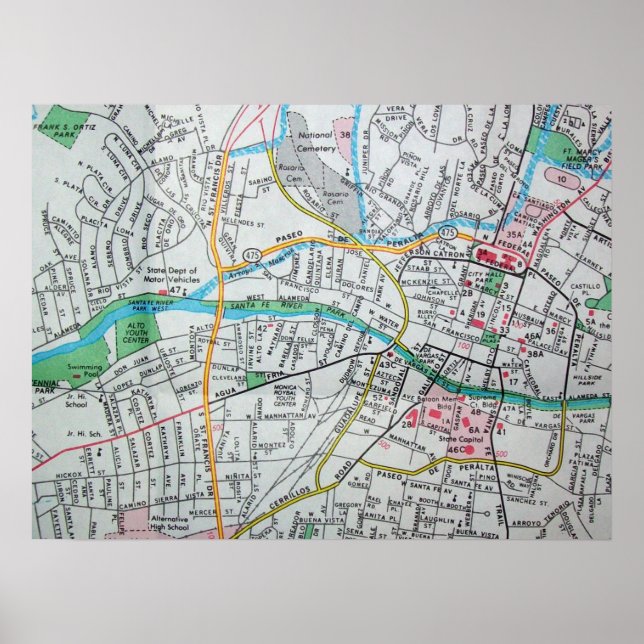 Santa Fe, NM Vintage Map Poster (Vorne)