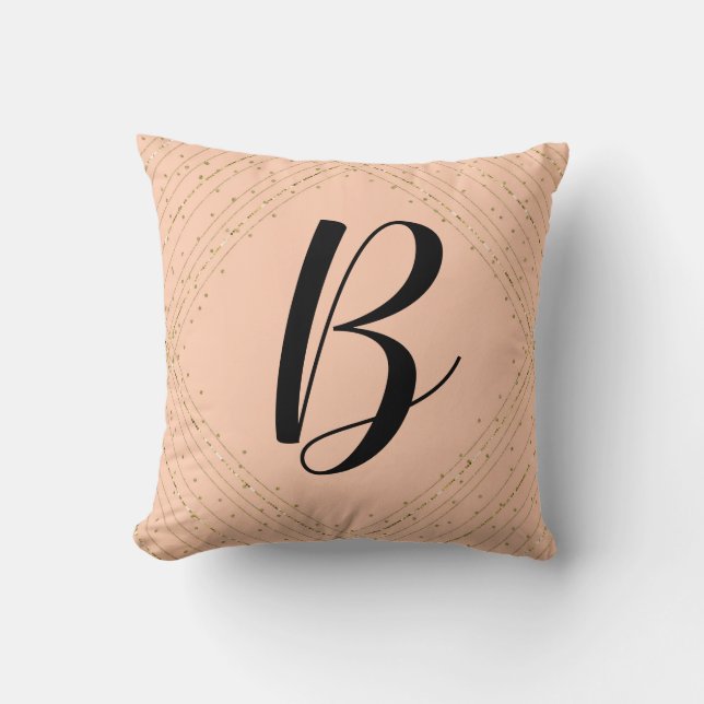 Santa Fe Pink & Gold Glitzer Glam Monogram Kissen (Vorderseite)