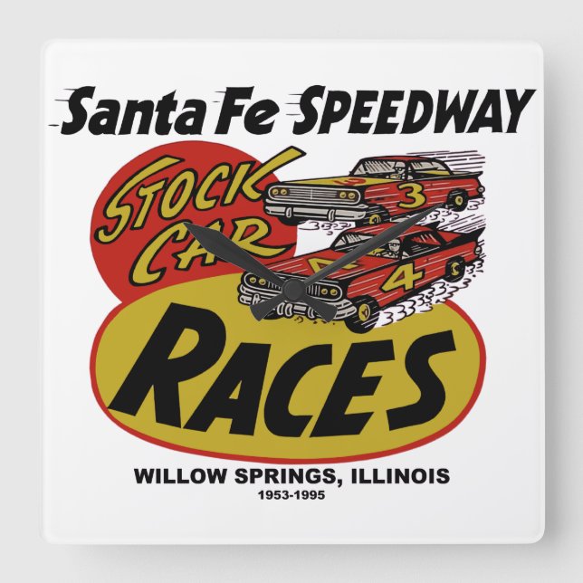 Santa Fe Speedway, Willow Springs, IL 1953-1995 Quadratische Wanduhr (Vorderseite)