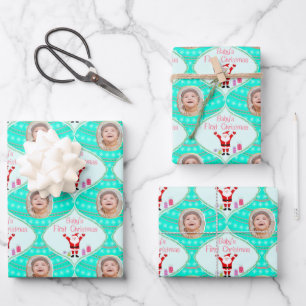 Santa feiert Babys erstes Weihnachtsfoto Geschenkpapier Set