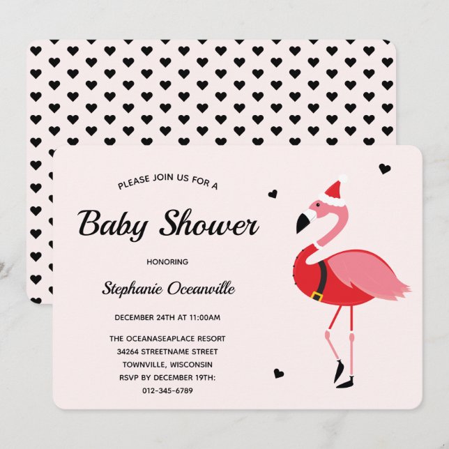 Santa Flamingo Christmas Baby Dusche Einladung (Vorne/Hinten)