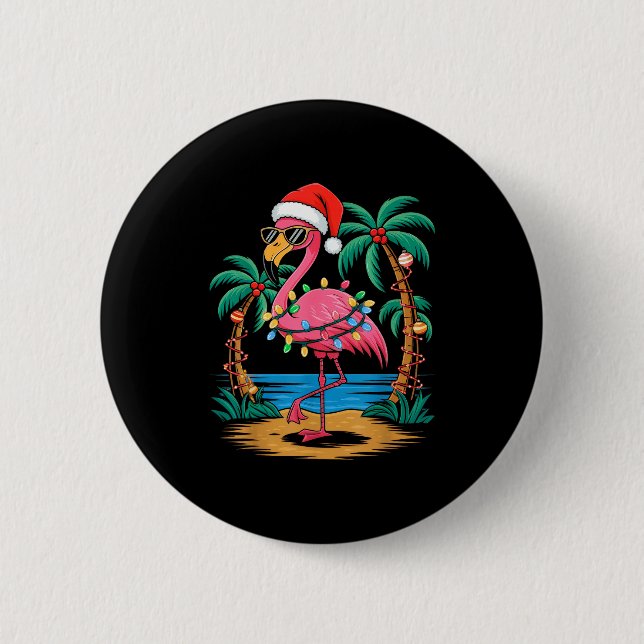 Santa Flamingo Christmas Lights Trocal Palms Tree  Button (Vorderseite)