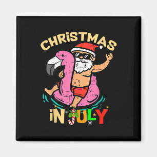 Santa Flamingo Floatie Funny Christmas In July Sum Magnet