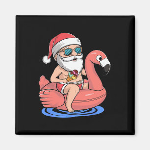 Santa Flamingo Floatie Funny Christmas In July Sum Magnet