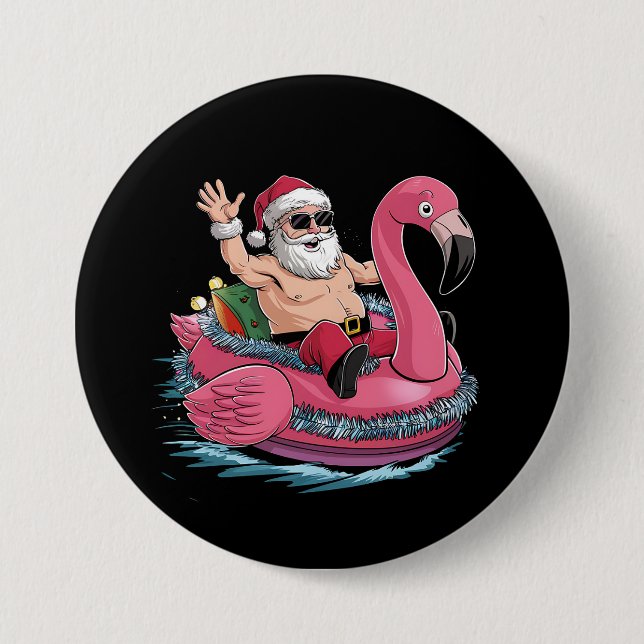 Santa Flamingo Floatie Weihnachten im Juli Sommer Button (Vorderseite)