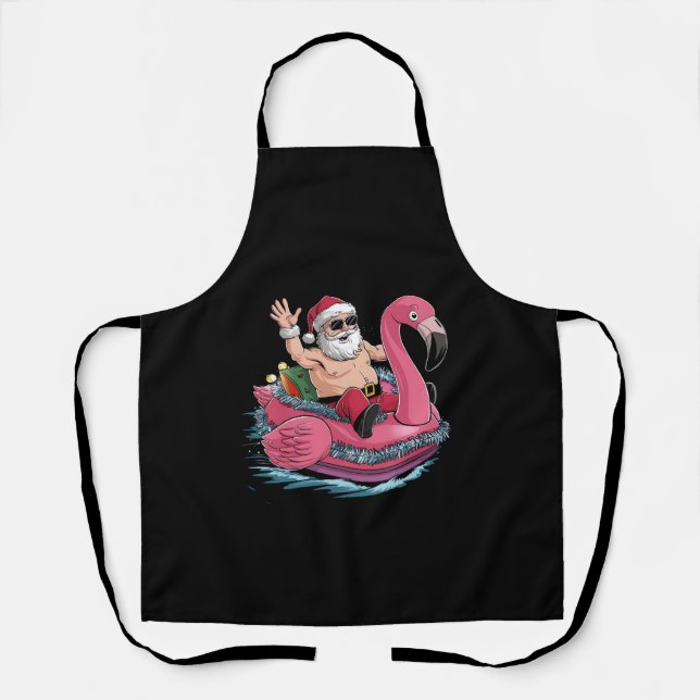 Santa Flamingo Floatie Weihnachten im Juli Sommer Schürze (Vorderseite)