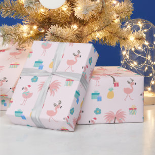 Santa Flamingo Pattern Fun Pink Tropisches Weihnac Geschenkpapier