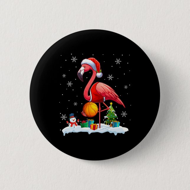 Santa Flamingo Playing Sketll Xmas Player Lover Ki Button (Vorderseite)