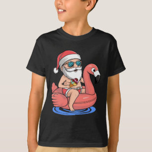 Santa Flamingo Schwimmhilfe Lustiges Weihnachten i T-Shirt
