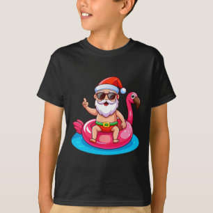 Santa Flamingo Schwimmhilfe Strand Lustiges Weihna T-Shirt