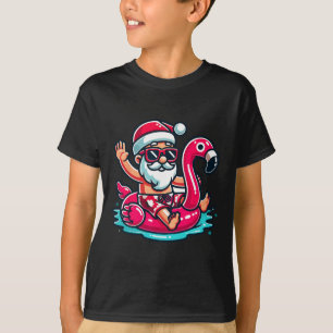 Santa Flamingo Schwimmhilfe Strand Lustiges Weihna T-Shirt