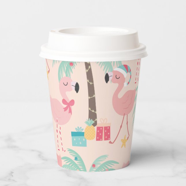Santa Flamingo's - Fun Pink Tropical Weihnachten Pappbecher (Rückseite)