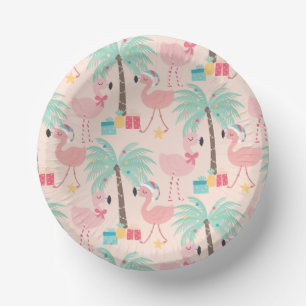 Santa Flamingo's - Fun Pink Tropical Weihnachten Pappteller