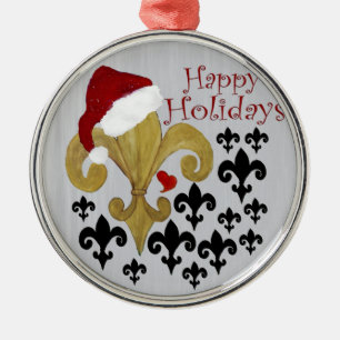 Santa Fleur de lis schwarzes und goldenes Weihnach Silbernes Ornament