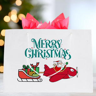 Santa fliegt Flugzeug, Schlitten & Geschenke, Weih Große Geschenktüte
