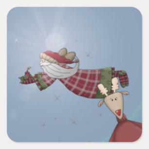 Santa Flies Quadratischer Aufkleber