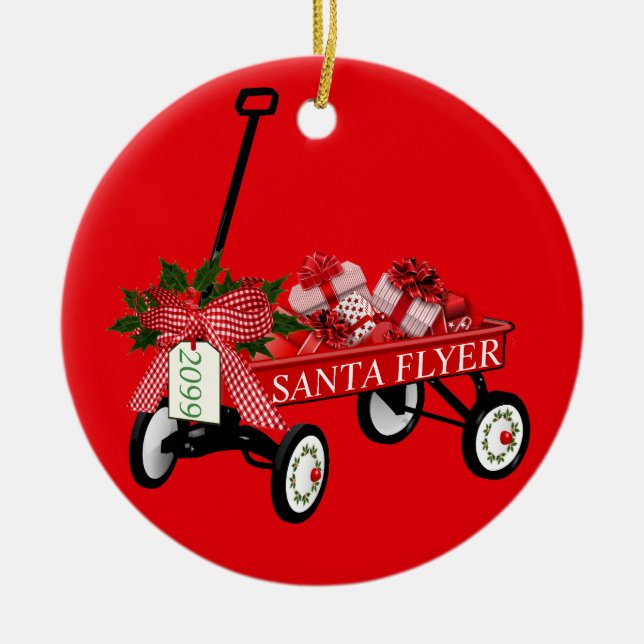 Santa Flyer Toy Red Wagon mit Weihnachten Keramik Ornament (Vorne)