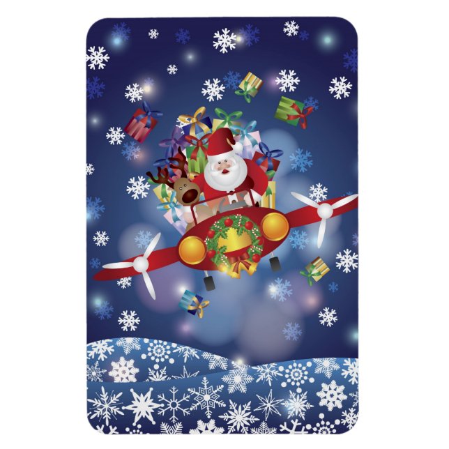 Santa Flying Airplane Premium Flexi Magnet (Vertikal)