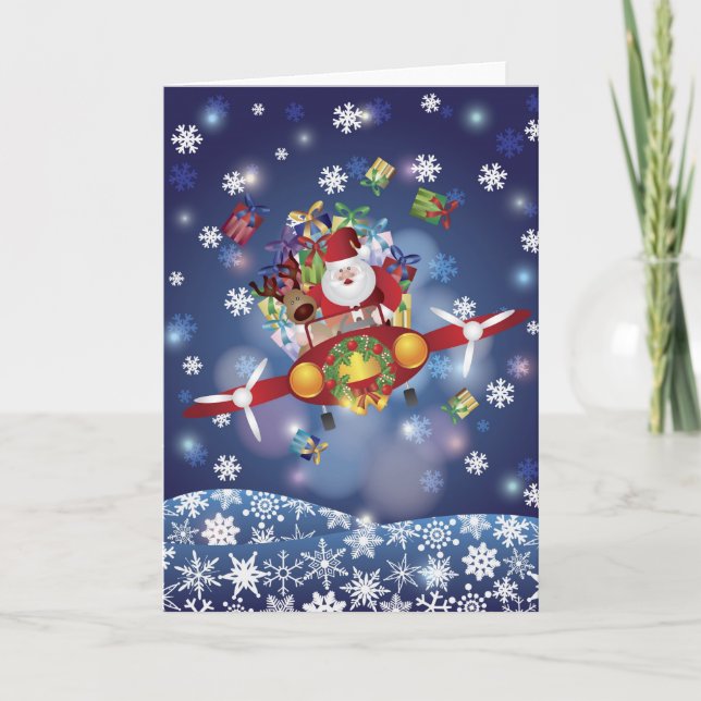 Santa Flying Antique Car Card Feiertagskarte (Vorderseite)
