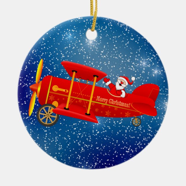 Santa Flying Biplane Ornament (Vorne)