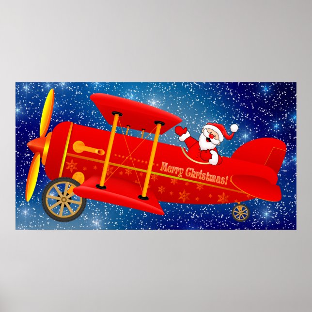 Santa Flying Biplane Poster (Vorne)
