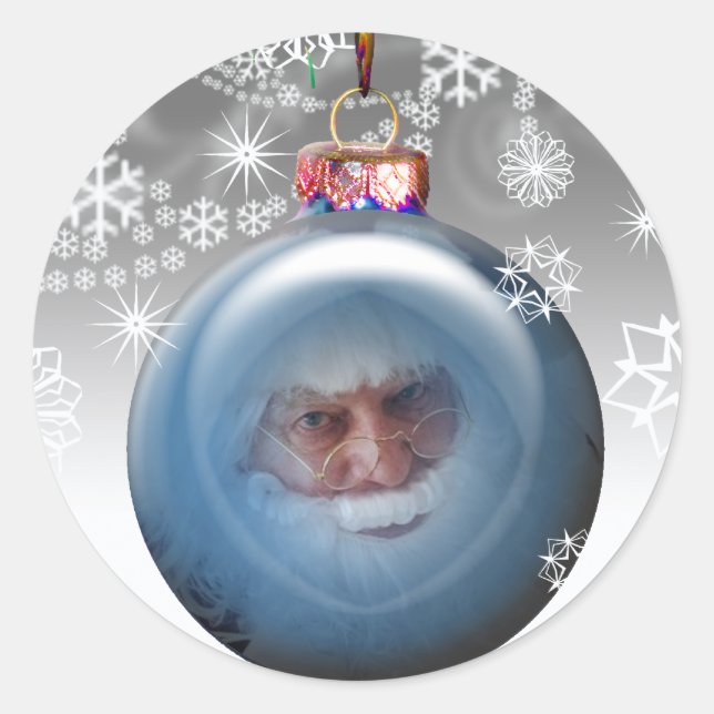 Santa Foto Ornament Persönliche Weihnachtszeit Runder Aufkleber (Vorderseite)