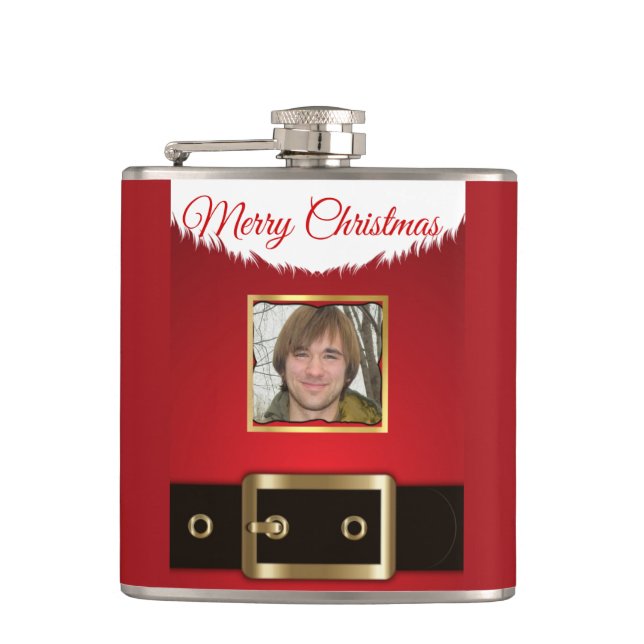 Santa Foto Vinyl Wrapped Flask Flachmann (Vorderseite)