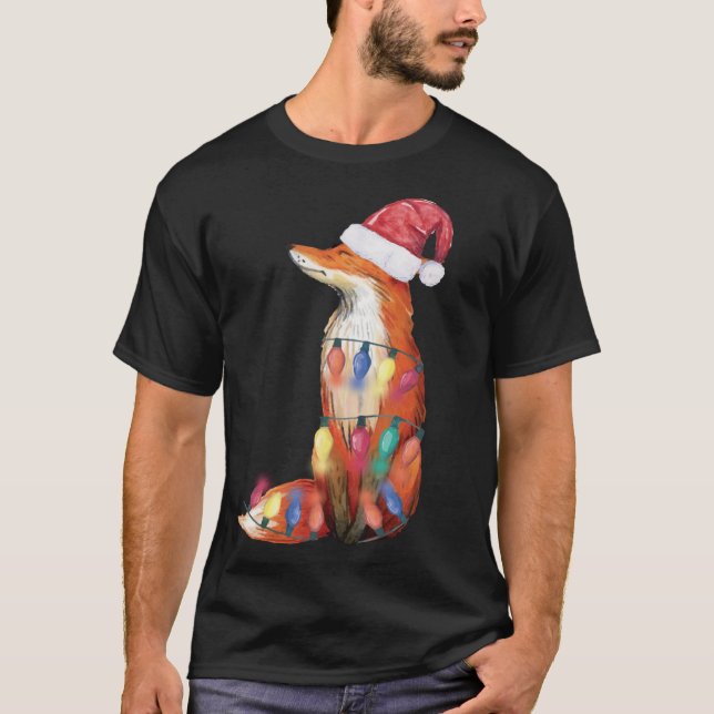 Santa Fox Christmas Lights Fox Lover Weihnachten T-Shirt (Vorderseite)