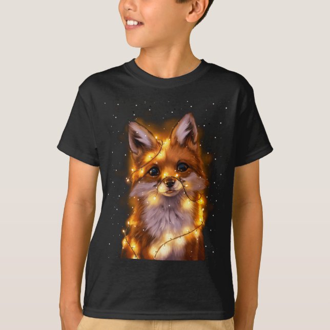 Santa Fox Lover Christmas Lights Pajama Costume T-Shirt (Vorderseite)