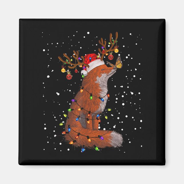 Santa Fox Tangled Up In Christmas Tree Lights Foxe Magnet (Vorne)