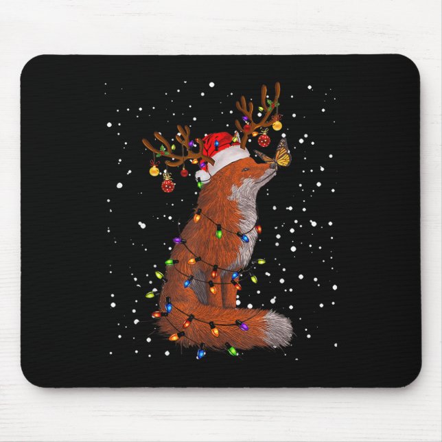 Santa Fox Tangled Up In Christmas Tree Lights Foxe Mousepad (Vorne)