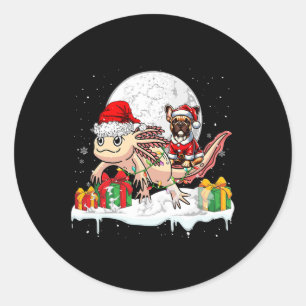 Santa French Bulldog Riding Axolotl Weihnachtsfest Runder Aufkleber