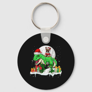 Santa French Bulldog Riding T-rex Weihnachtsbesitz Schlüsselanhänger
