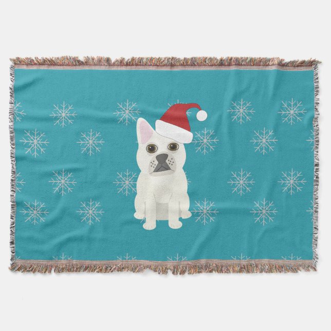 Santa Frenchie, Snowflakes Blue Decke (Vorderseite)