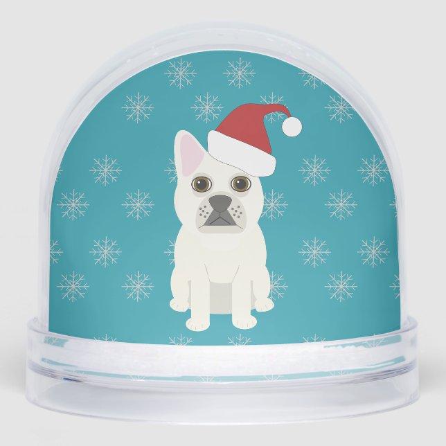 Santa Frenchie, Snowflakes Blue Schneekugeln (Vorderseite)
