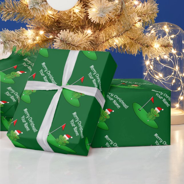 Santa frog cartoon on golf course funny Christmas Geschenkpapier (Feiertage)