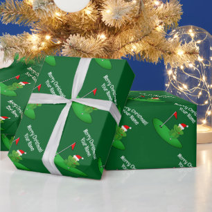 Santa-Frosch-Cartoon auf Golfplatz lustiges Weihna Geschenkpapier