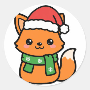 Santa Fuchs mit Schal Runder Aufkleber