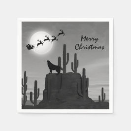 Santa Full Moon Wolf Wüste Südwestliche Weihnachte Serviette