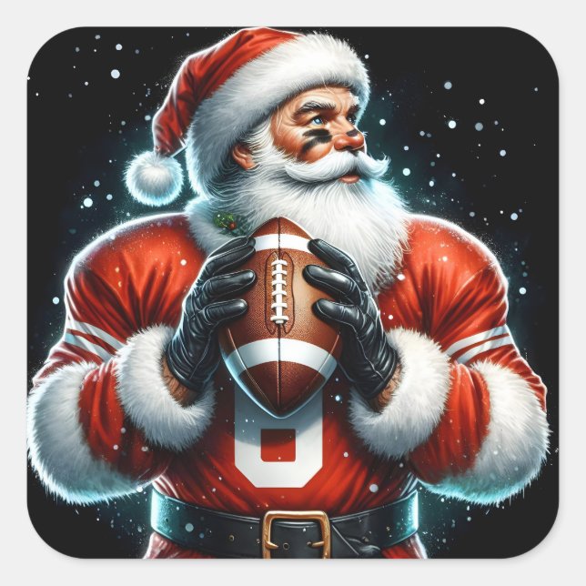 Santa Fußballspielen im Winter Quadratischer Aufkleber (Vorderseite)