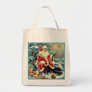 Santa füttert Weihnachts-Taube Leinwand-Weihnachts Tragetasche