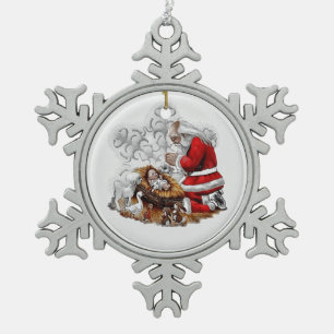 Santa Gebete über das Baby Jesus Schneeflocken Zinn-Ornament