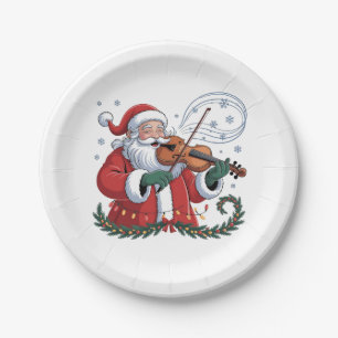 Santa Geiger Spieler Violinist Weihnachtsmusik Xma Pappteller